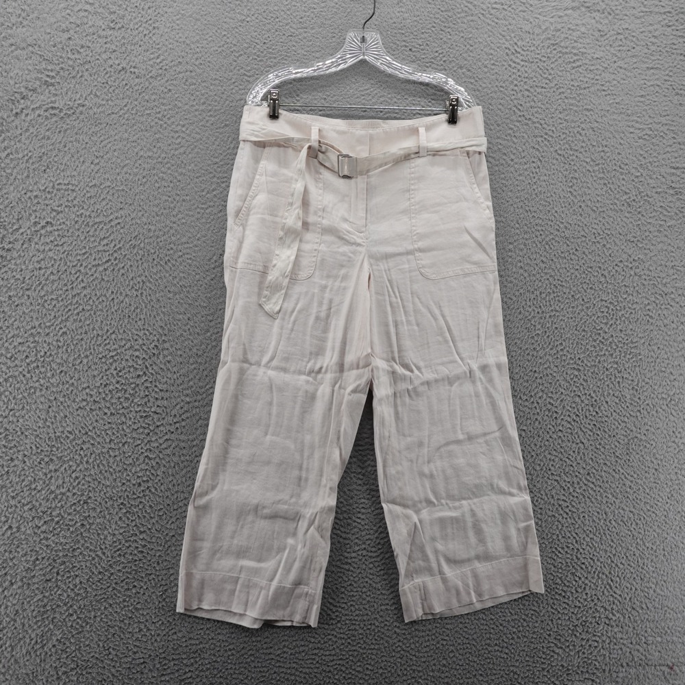 Ann Taylor LOFT Belted Linen Pants Medium Ivory Wide Leg Womens Lightweight NWT